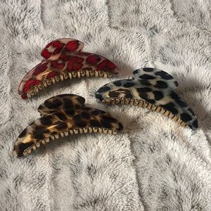 3 Set Cheetah Print Hair Clips